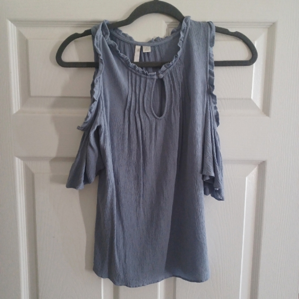 Women's Blue Cold Shoulder Top